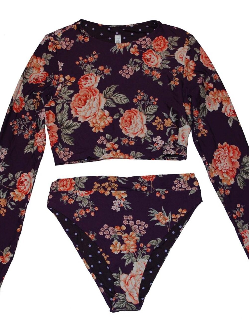 NWT Maaji Floral Rose Long Sleeve Crop Swim Top & High Waist Bikini Bottom Set